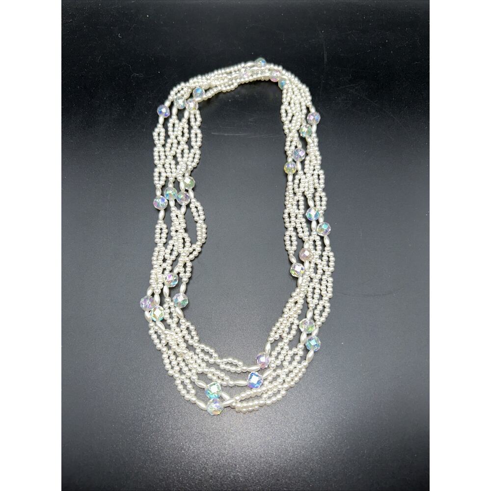 Vintage Faux Pearl Beaded Necklace 38 Inch Drop Faceted Acrylic Beads